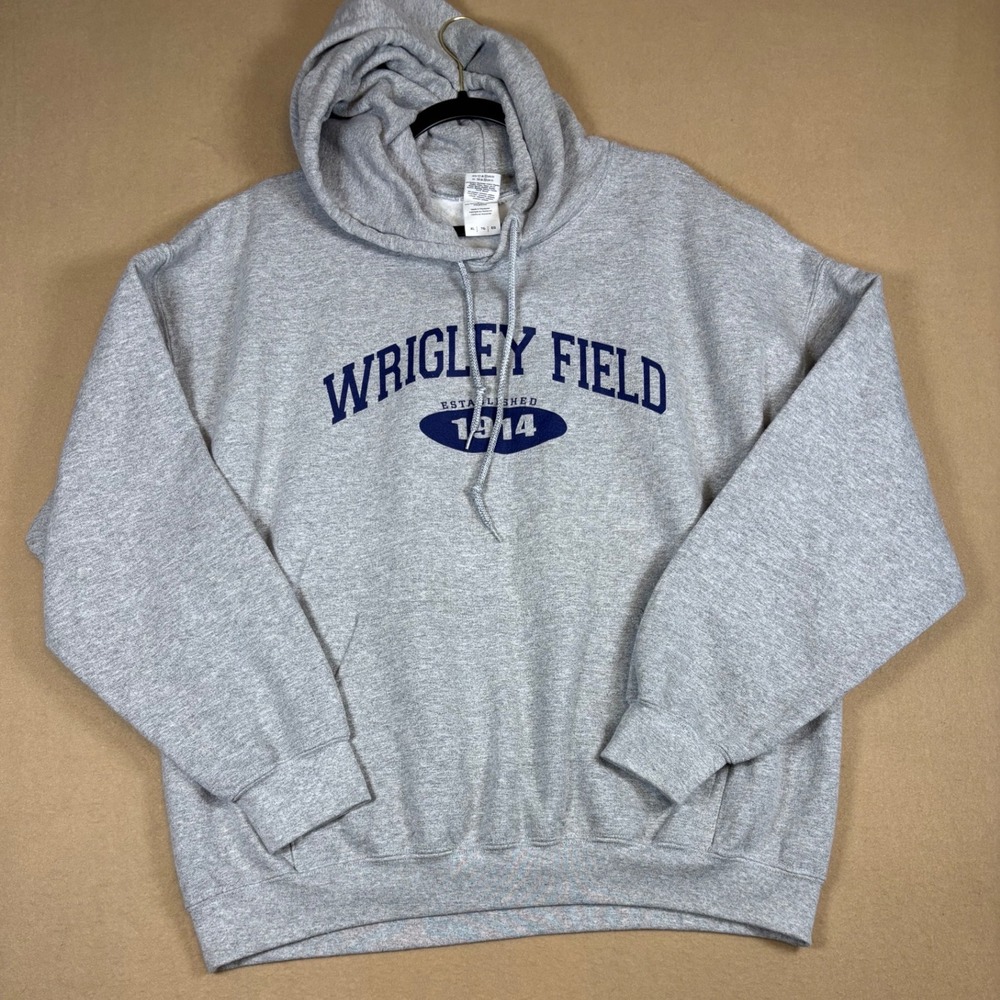 Gildan Wrigley Field Established 1914 Gray Hoodie Sweatshirt XL Mens